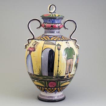 An earhenwear lidded vase from Jasba, Germany, mid 20th century.