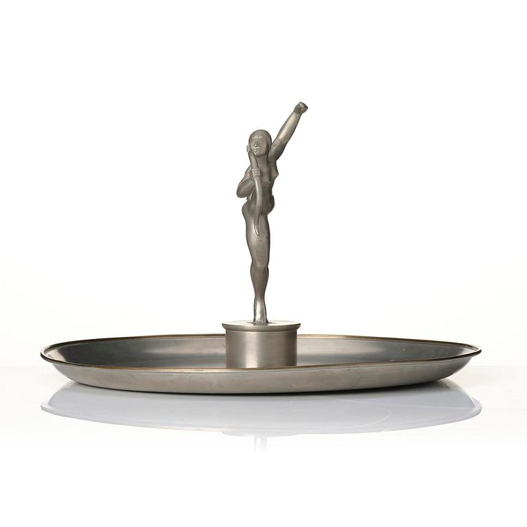 Nils Fougstedt, a pewter and brass centerpiece, model "A 294", Firma Svenskt Tenn, Stockholm, 1931.