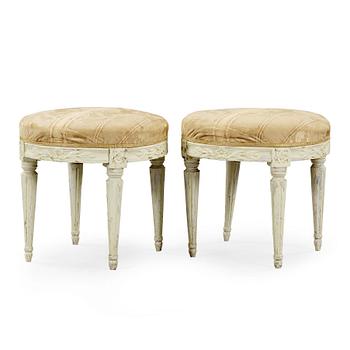 560. Johan Lindgren, A pair of Gustavian 18th century stools by J Lindgren, master 1770.