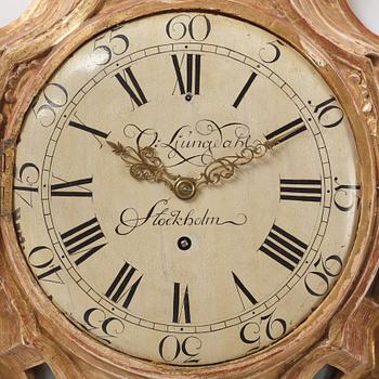 A Gustavian wall clock by Olof Ljungdahl (clockmaker Stockholm 1775-1780).