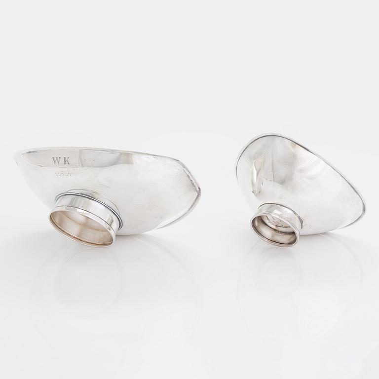 Two sterling silver bowls, Gustav Jansson 1955, 1960, and eight similar silver punsch cups, GAB and CGH 1933-41. Sweden.