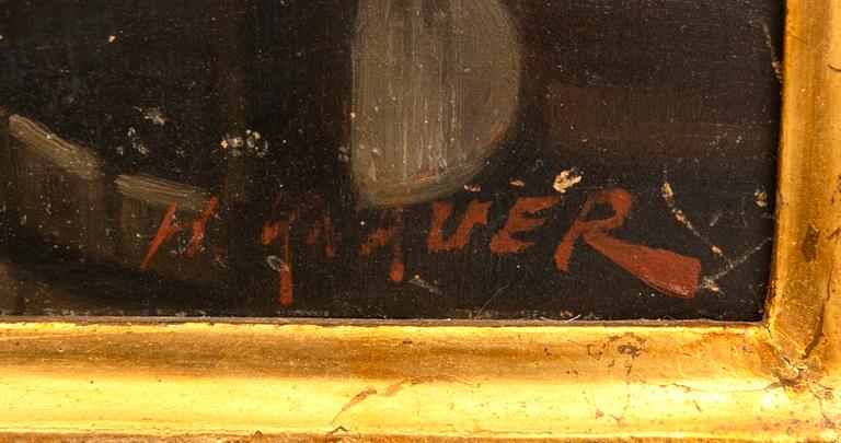 Unknown artist 19th century, Interior with man reading a newspaper.