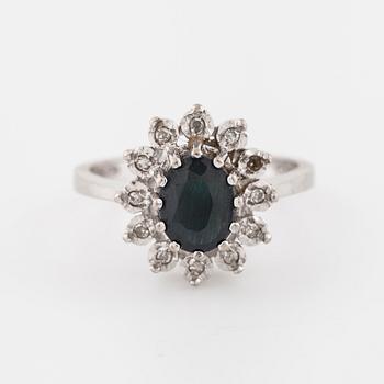 A sapphire and brilliant cut diamond ring with Swedish hallmark.