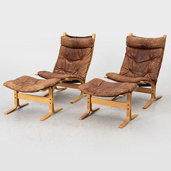 Ingmar Relling, fåtöljer, ett par med fotpallar, ”Siesta”, Westnofa, Norge.