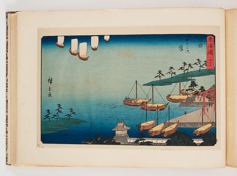 An album with Japanese woodblock prints after Ando Utagawa Hiroshige (1797-1858), mid 20th Century. (37 prints).
