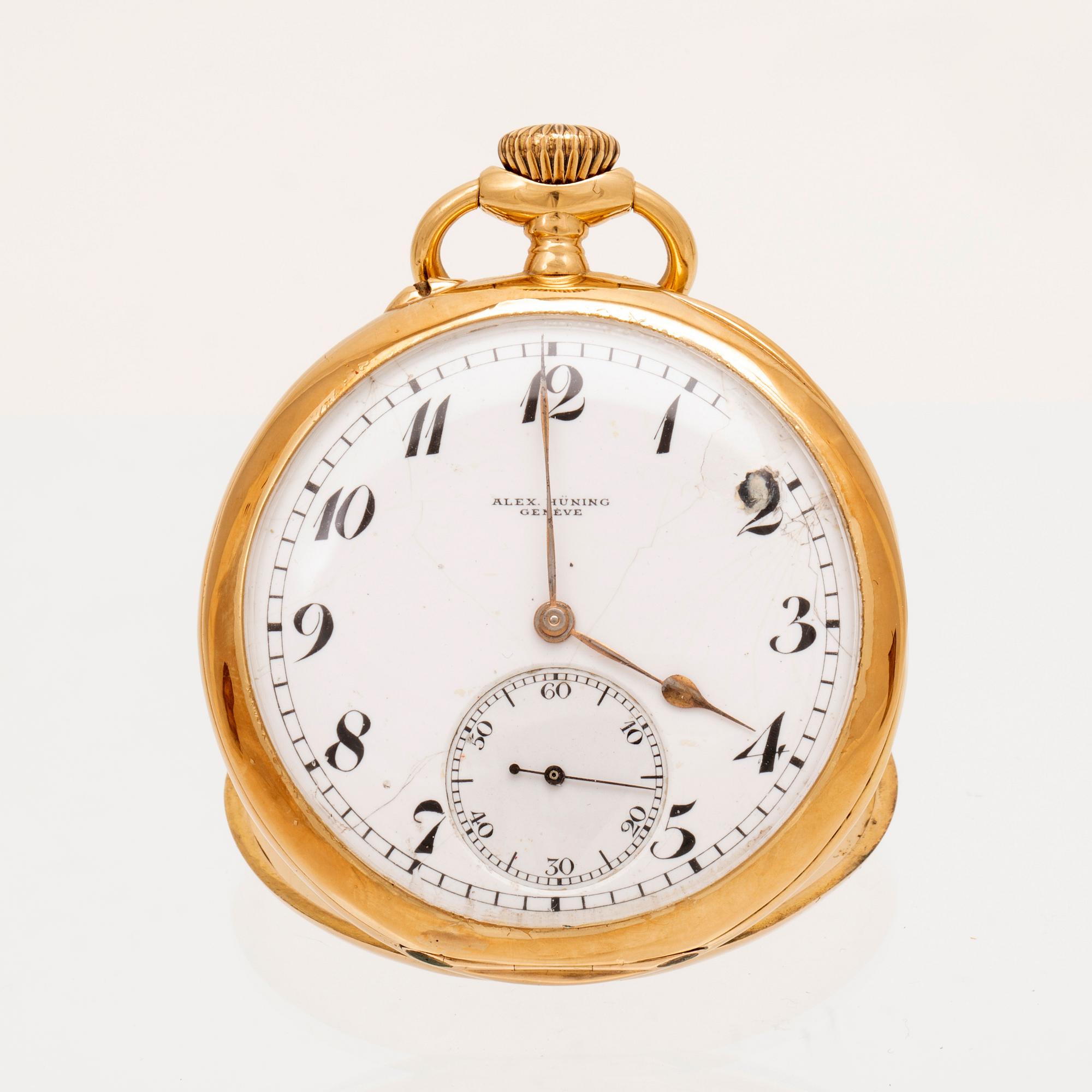 An 18K gold pocket watch by Alex Hüning, Geneve.