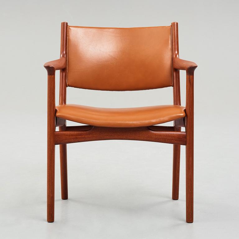 HANS J WEGNER, a "JH 525" teak and brown leather chair, Johannes Hansen, Denmark, 1950-60's.