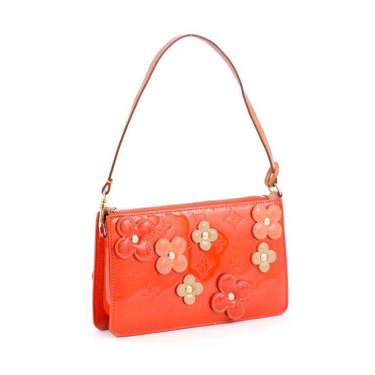 LOUIS VUITTON, a orange monogrammed vernis shoulder bag with flowers "Lexington Pochette", limited edition 2002.