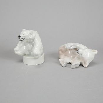 Royal Copenhagen, four porcelain polar bears, 085, 335, 346 and 729, Denmark.