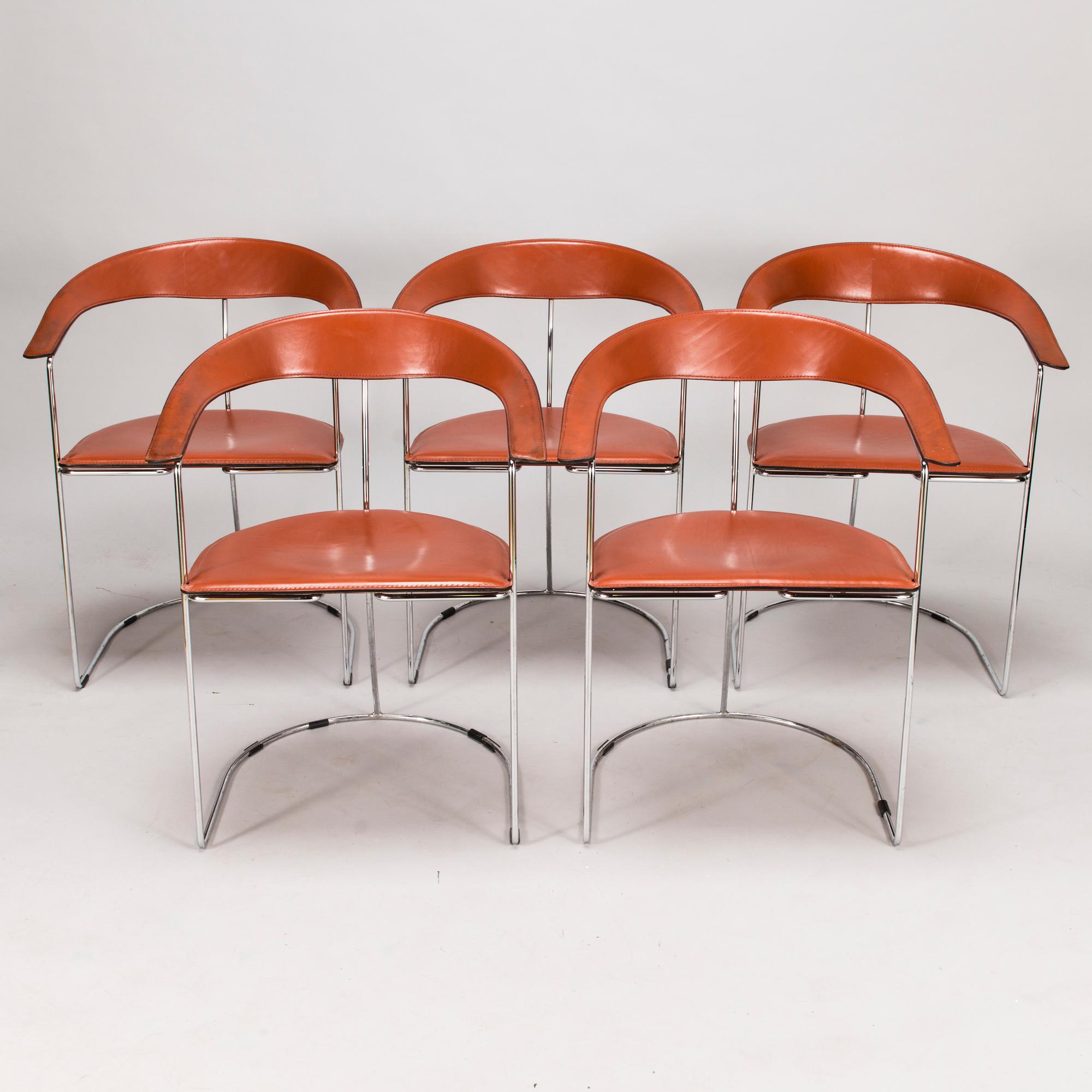 A set of five 1980/90s metal and leather armchairs by Arrben