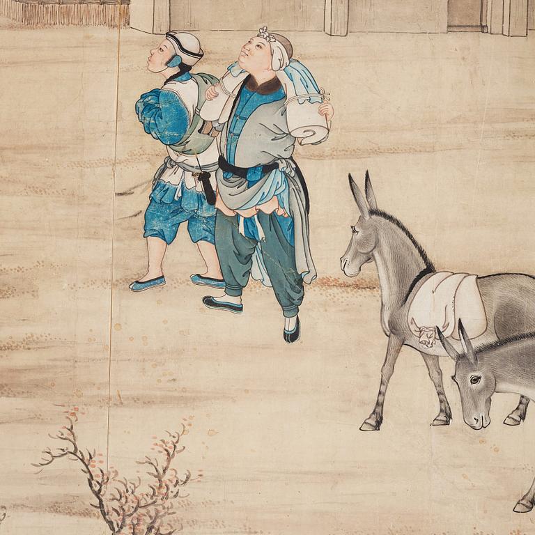 A large Chinese tapestry/painting by an unknown artist, colour and ink on paper, late Qingdynasty / early 20th Century.