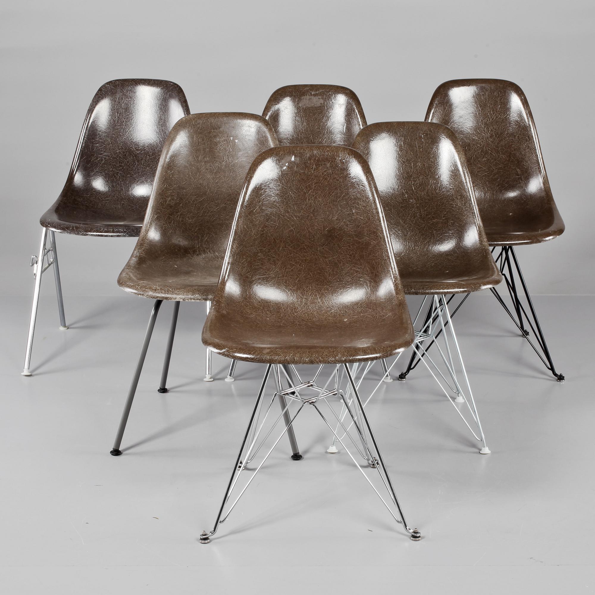 STOLAR, 6 st, "Plastic chair", Charles och Ray Eames, Vitra/Herman Miller, 1900-talets andra hälft.