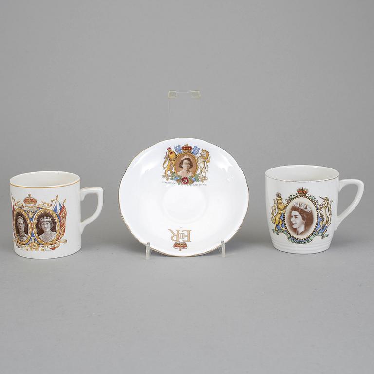 KUNGLIGA KRÖNINGSSOUVENIRER, 7 st, porslin, England 1902-53.