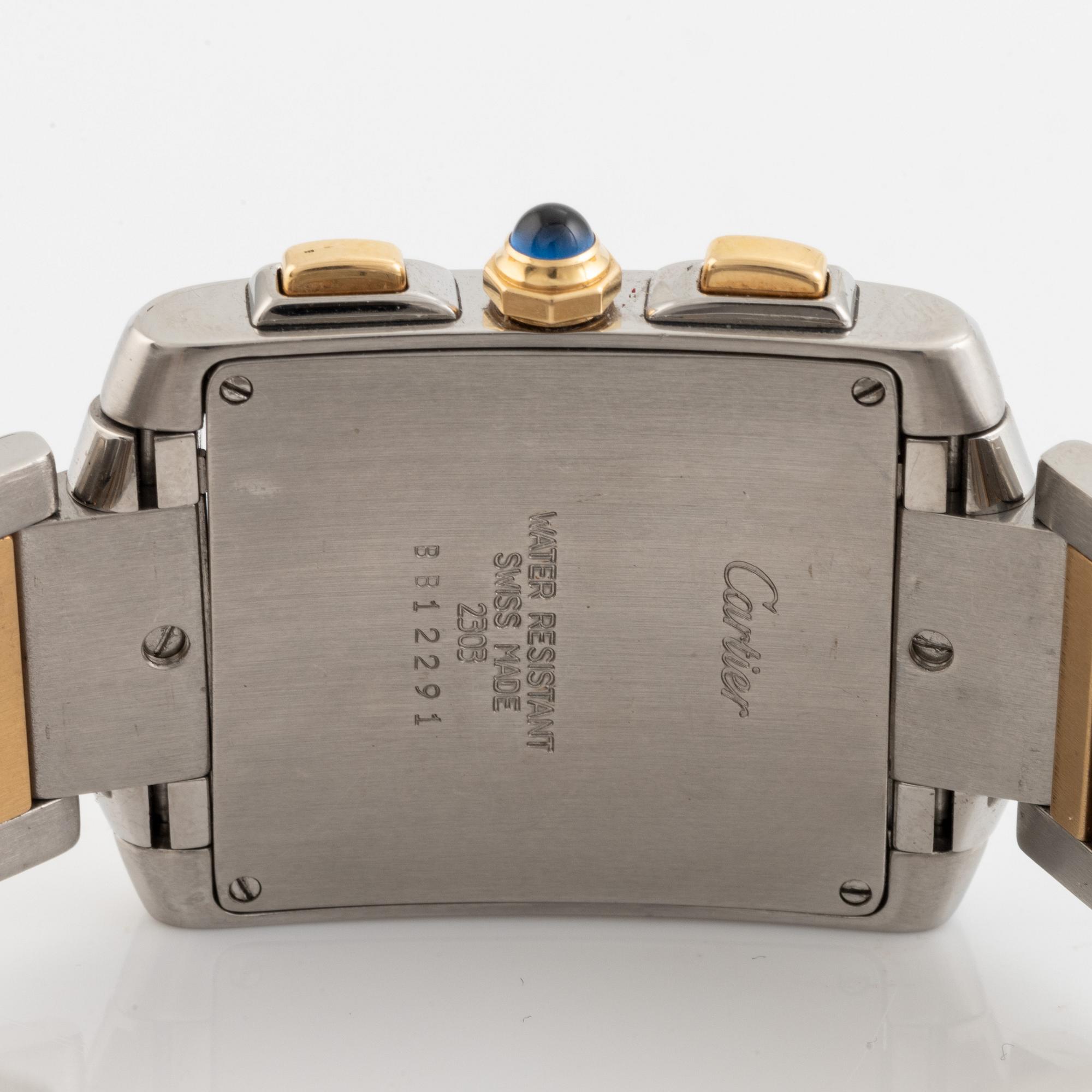 Cartier, Tank Francaise, chronograph, wristwatch, 28 x 28 (36) mm.