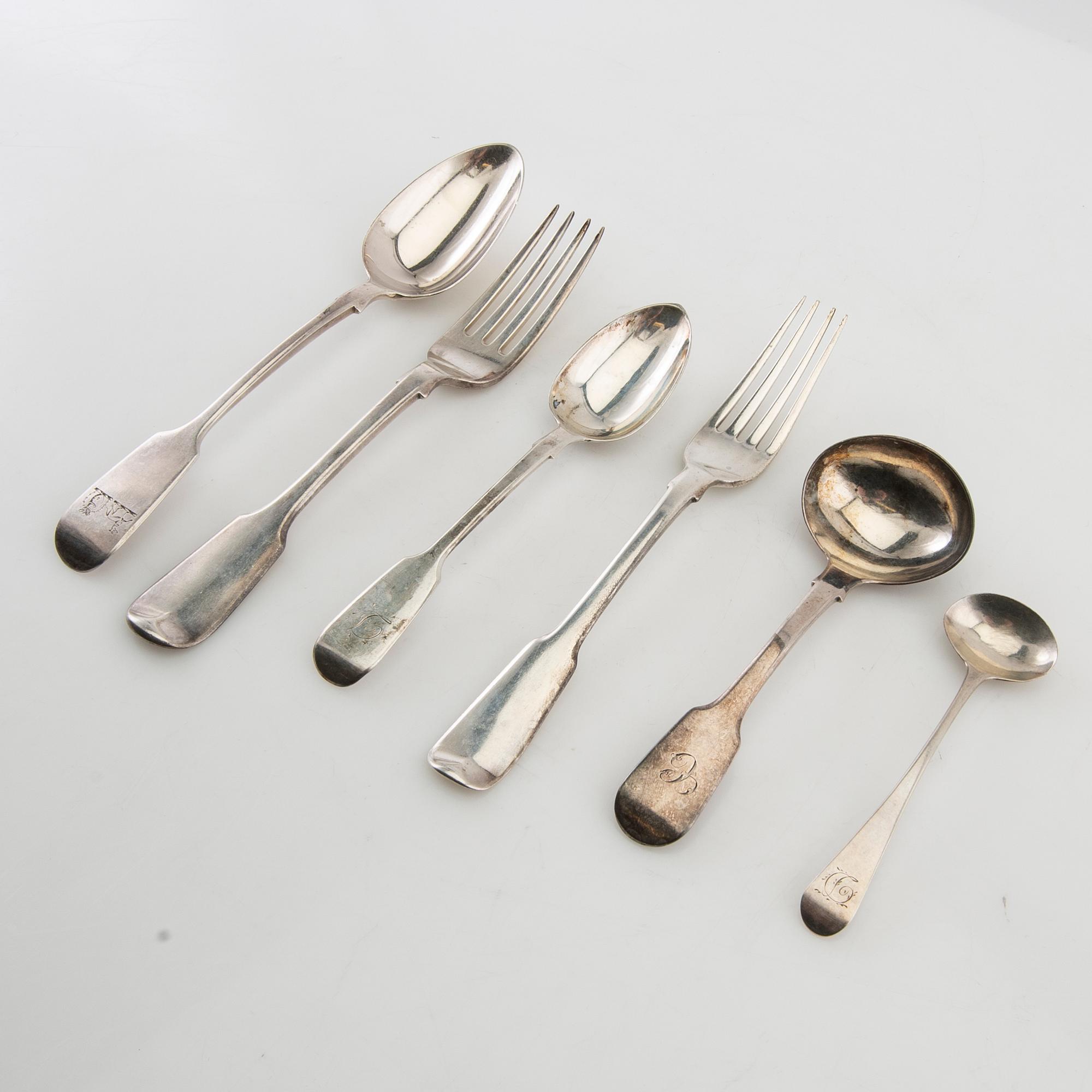 Cutlery approx. 53 pcs silver, London England mostly 19th century.