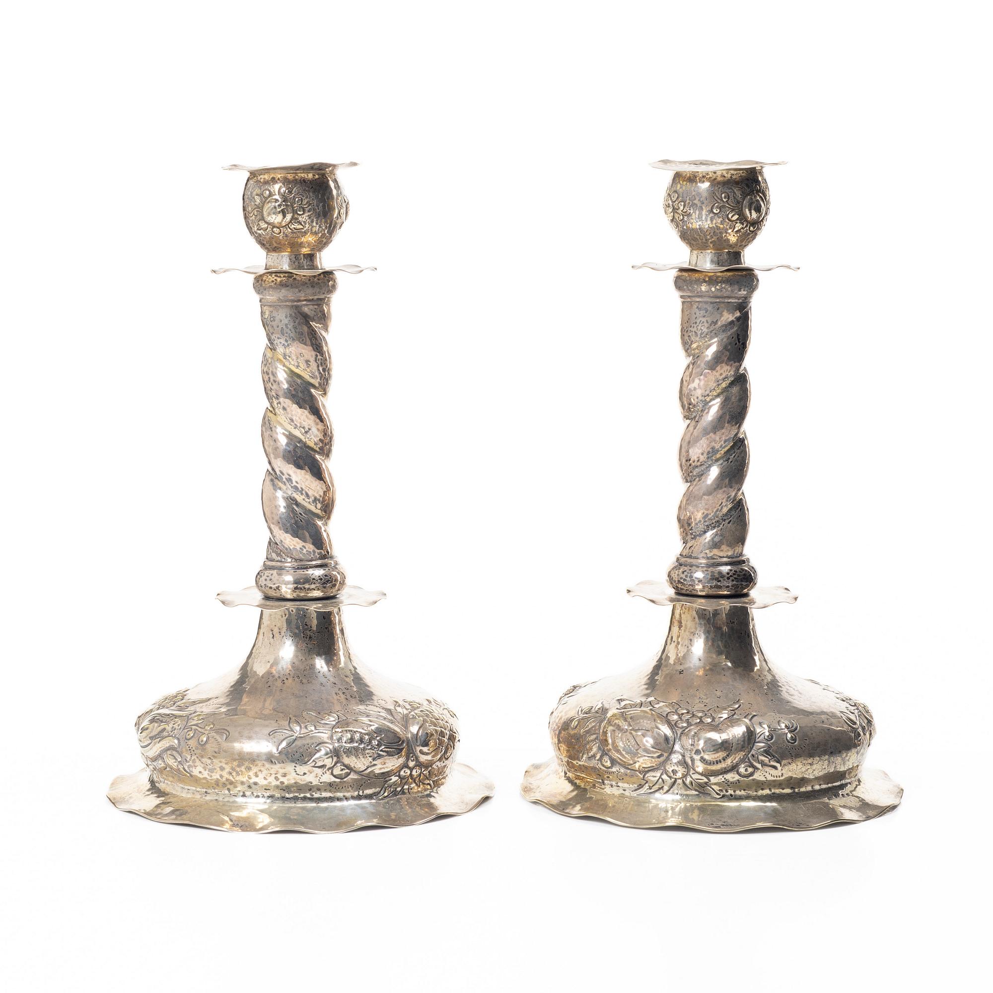 C.G. Hallberg, Candlesticks, a pair, Baroque style, silver, Stockholm 1932.