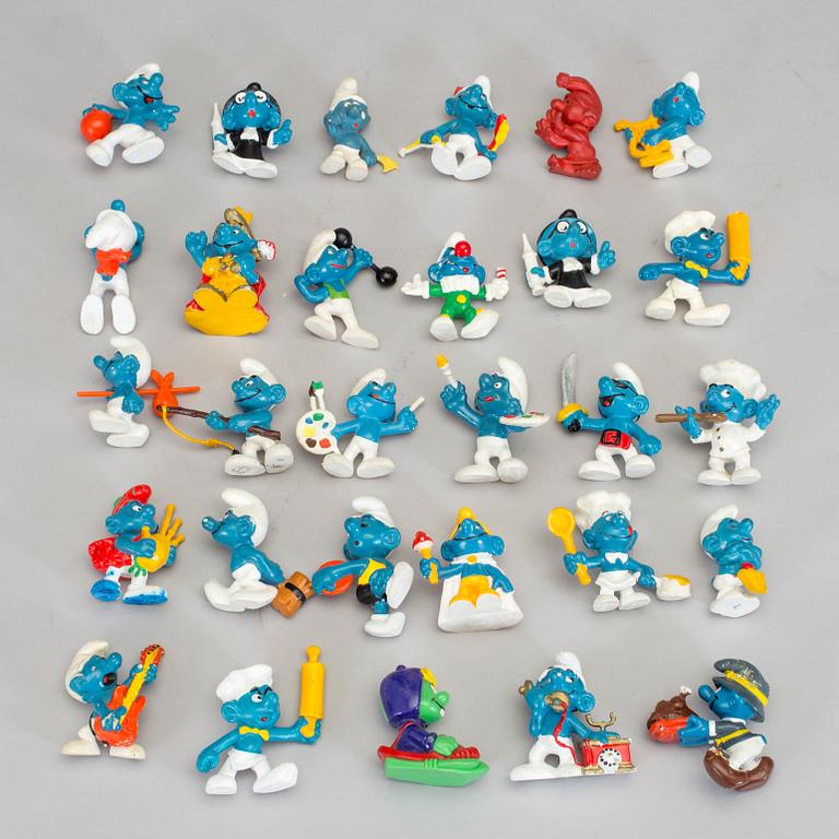 PARTI SMURFAR, 65 stycken, Bully & Schleich, 1970/80-tal.