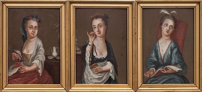 OKÄND KONSTNÄR, 3 st. Olja på pannå, 1800-talets första hälft.