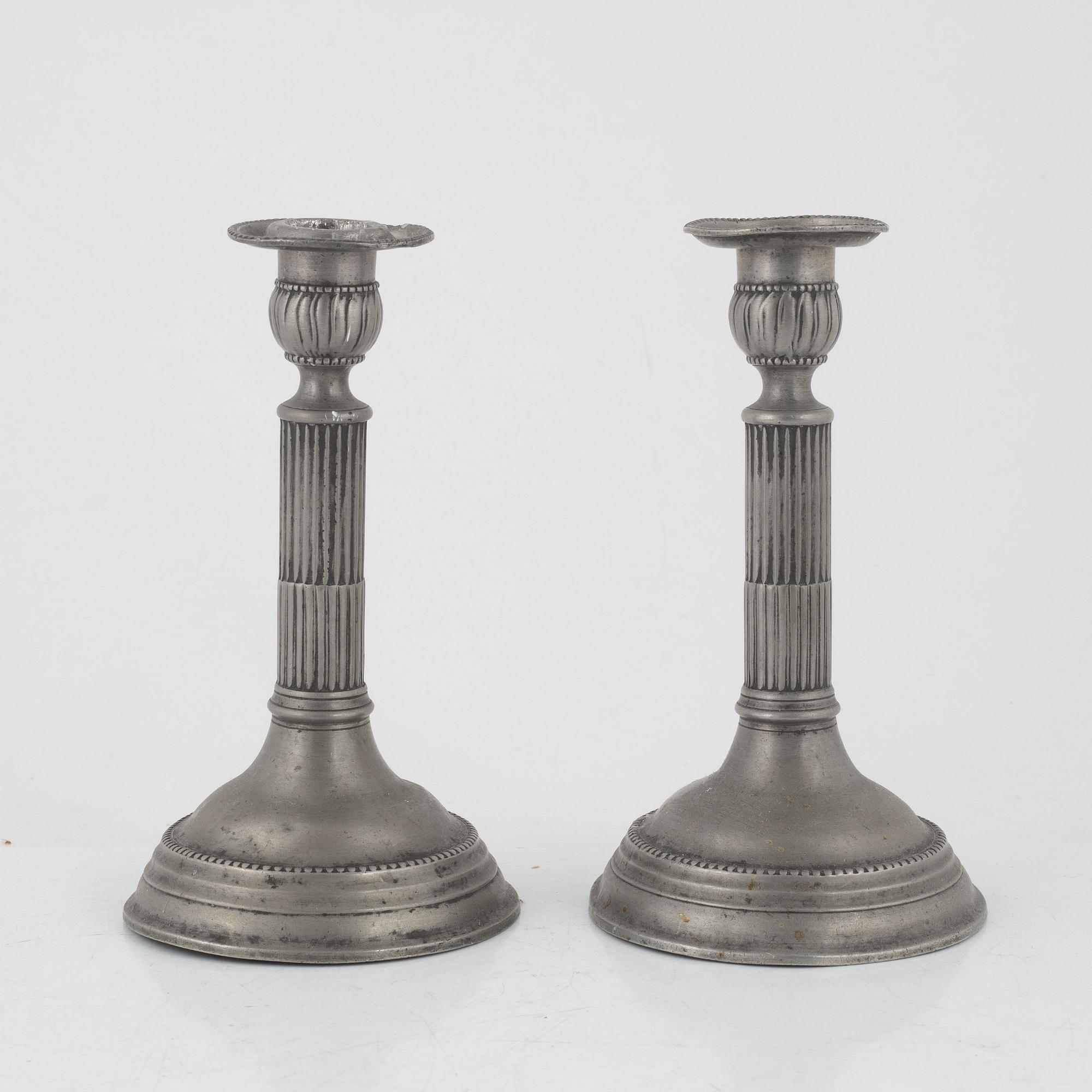 Carl Gustaf Malmborg, a pair of neoclassical pewter candlesticks, Stockholm, Sweden, 1805.