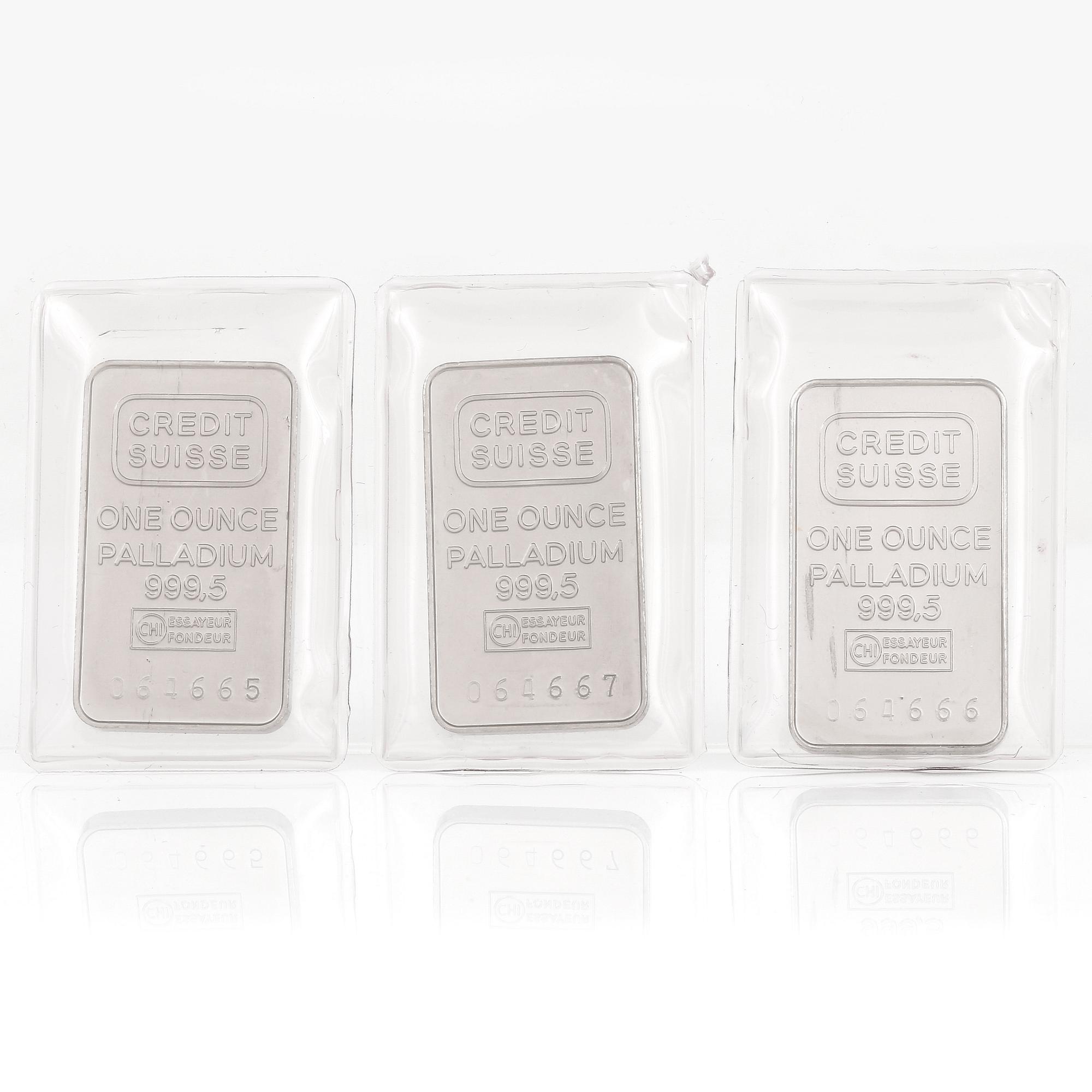 TACKOR, 3 st. Palladium, 1 ounce vardera, Credit Suisse.