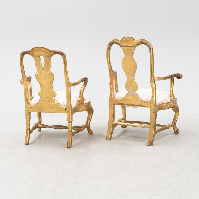 Two Rococo armchairs, 18th Century.
