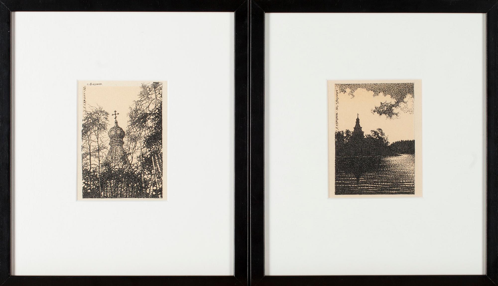 ANATOLY KURSHIN, 2 st, tusch, signerade och daterade Valaam -90.