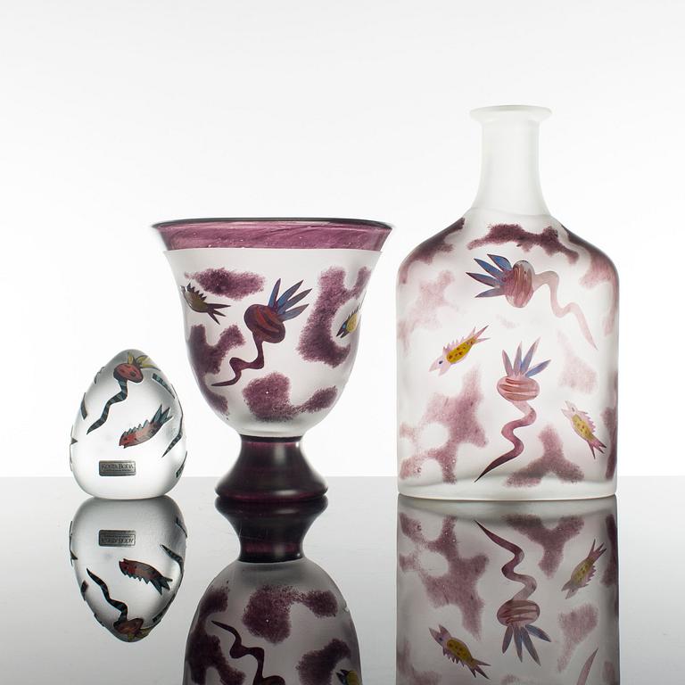 ULRIKA HYDMAN VALLIEN, 3 delar, glas, Kosta Boda, sign.