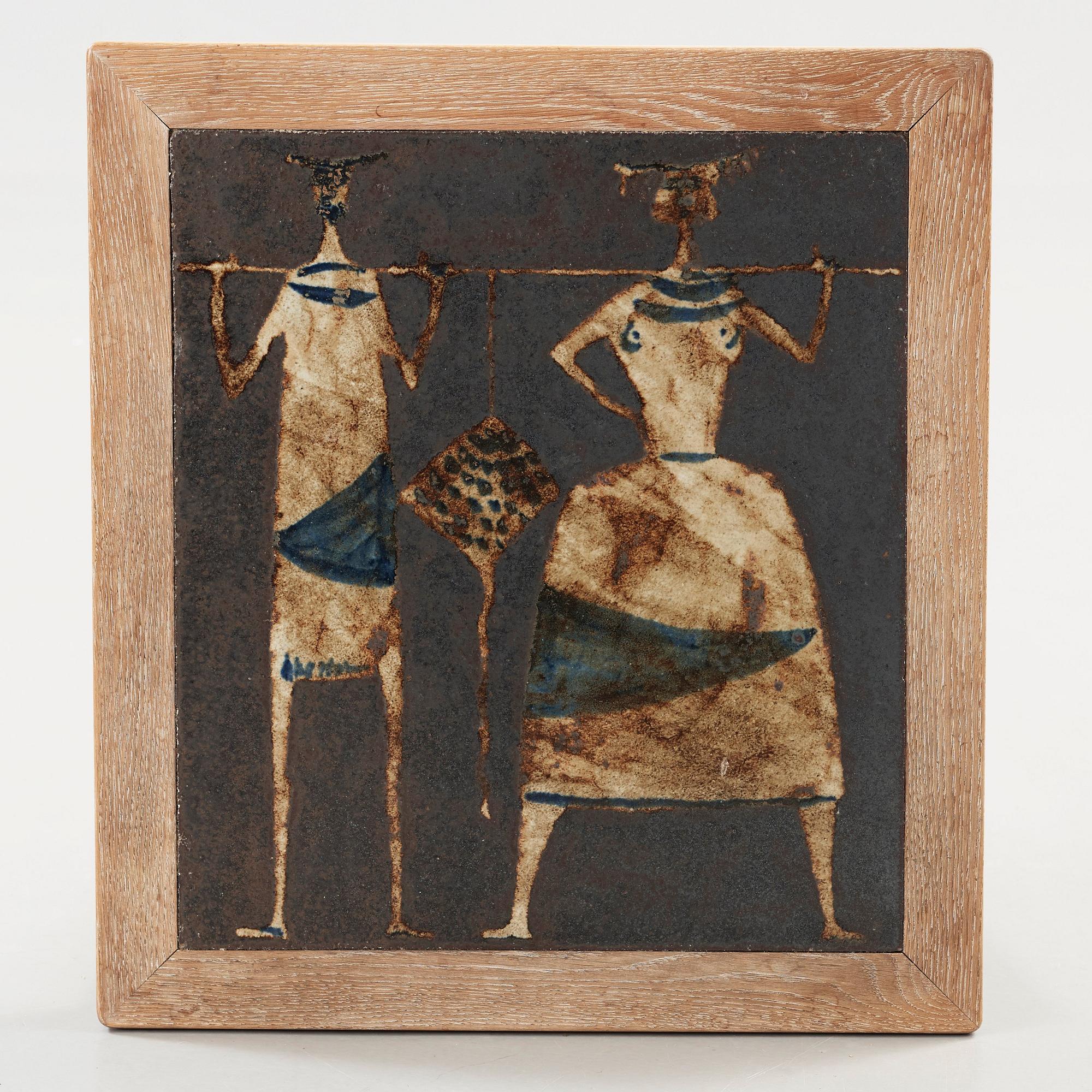 Åke Holm, a sofa table with a stoneware plaque, Höganäs 1950's-60's.