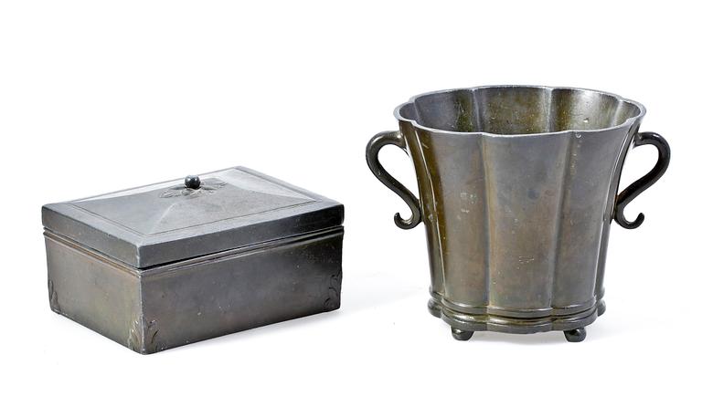 LOCKASK, VAS SAMT BÄGARE, metall, Just Andersen. 1920-tal.