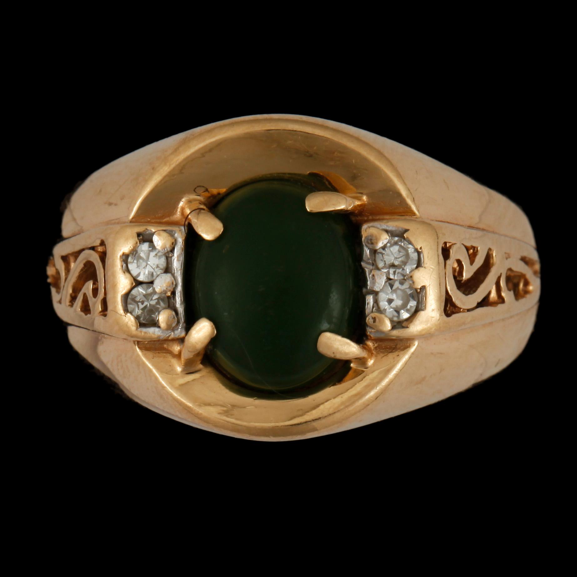 RING, 14k guld med , grön sten o diamanter. Vikt ca9g.
