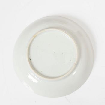 A set of five famille rose tea cups, Qing dynasty, 18th century and a bowl, Qing dynasty, 19th century.