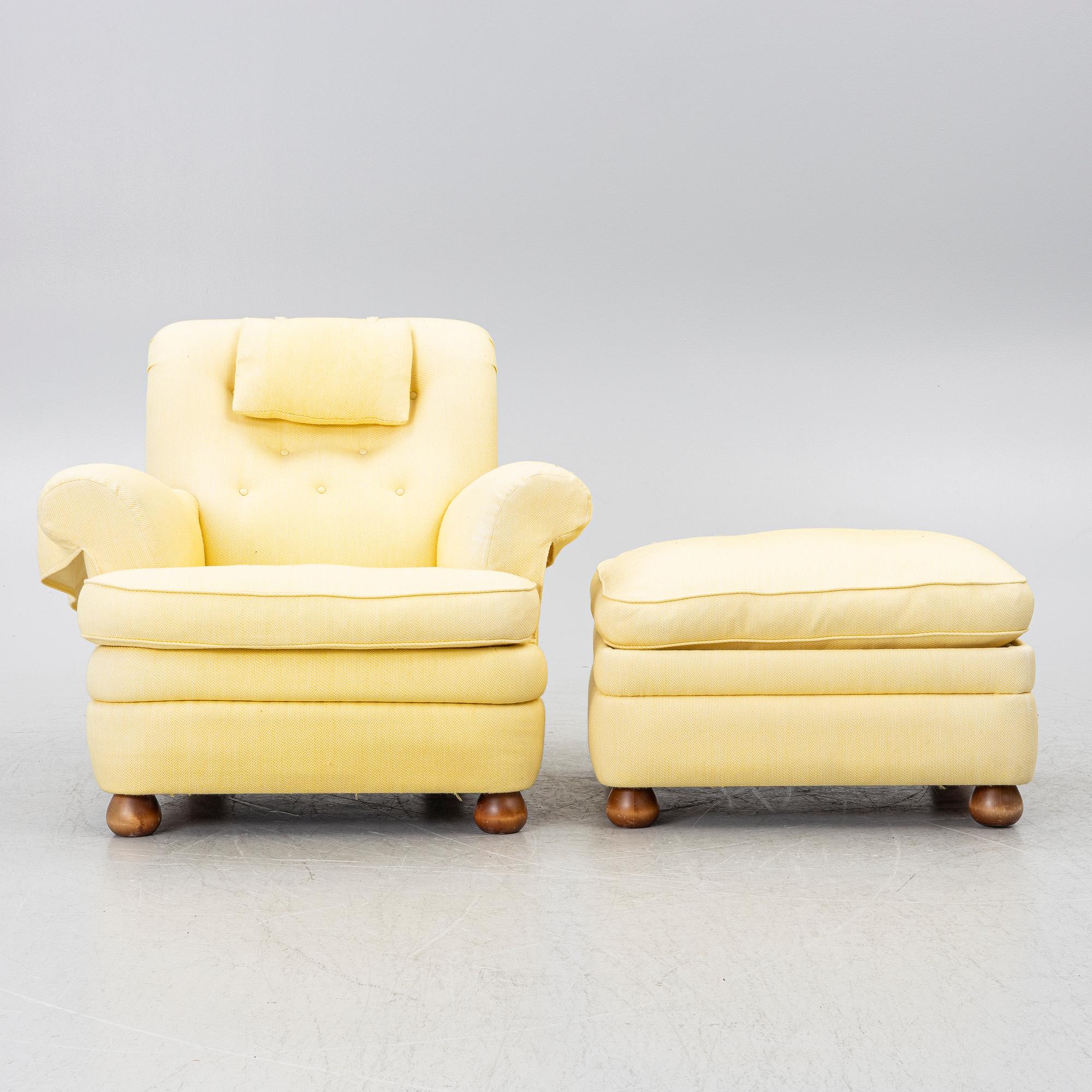 Josef Frank, armchair with footstool, model 336, Svenskt Tenn.