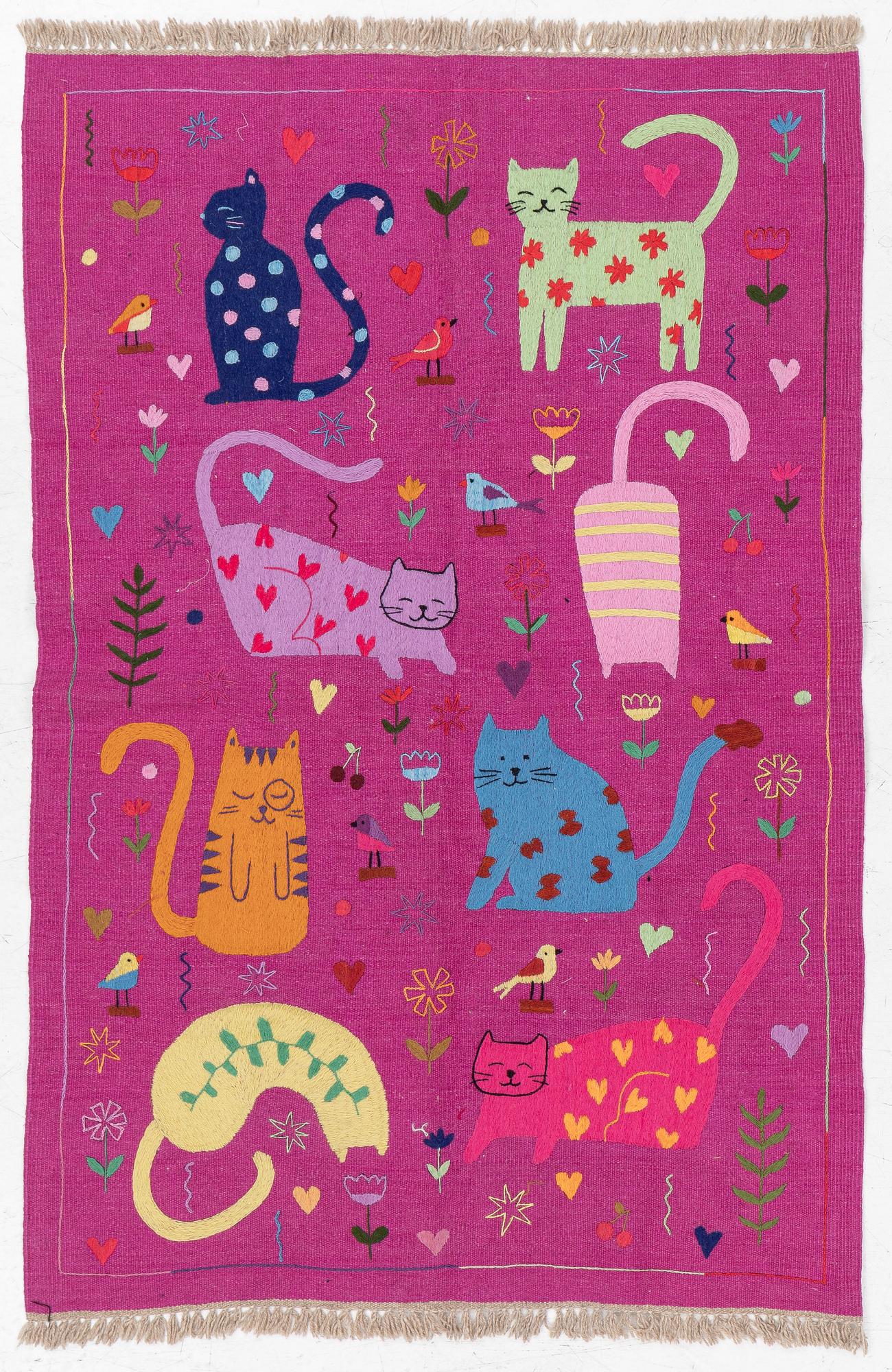 Matta, handbroderad Kelim, ca 182 x 118 cm.