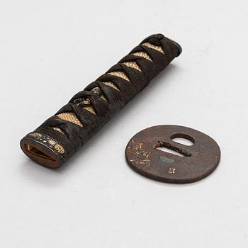 Japanese sword mountings, tsuba and tsuka.