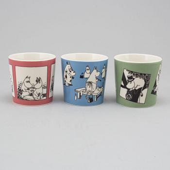 Three porcelain mugs by Arabia, Finland, with Moomin characters, 1990.