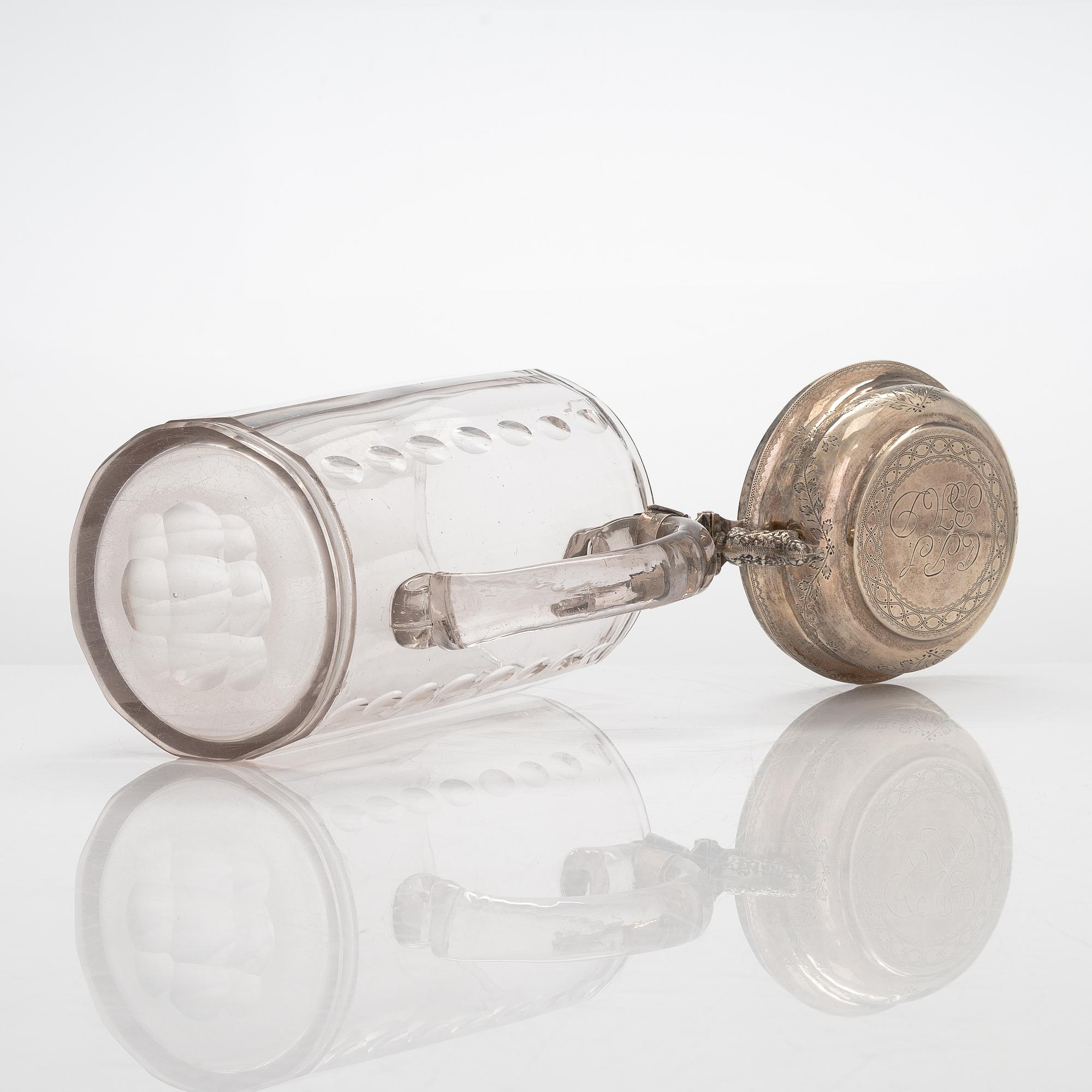 An early 19th-century glass and silver tankard, Copenhagen, Denmark 1809.