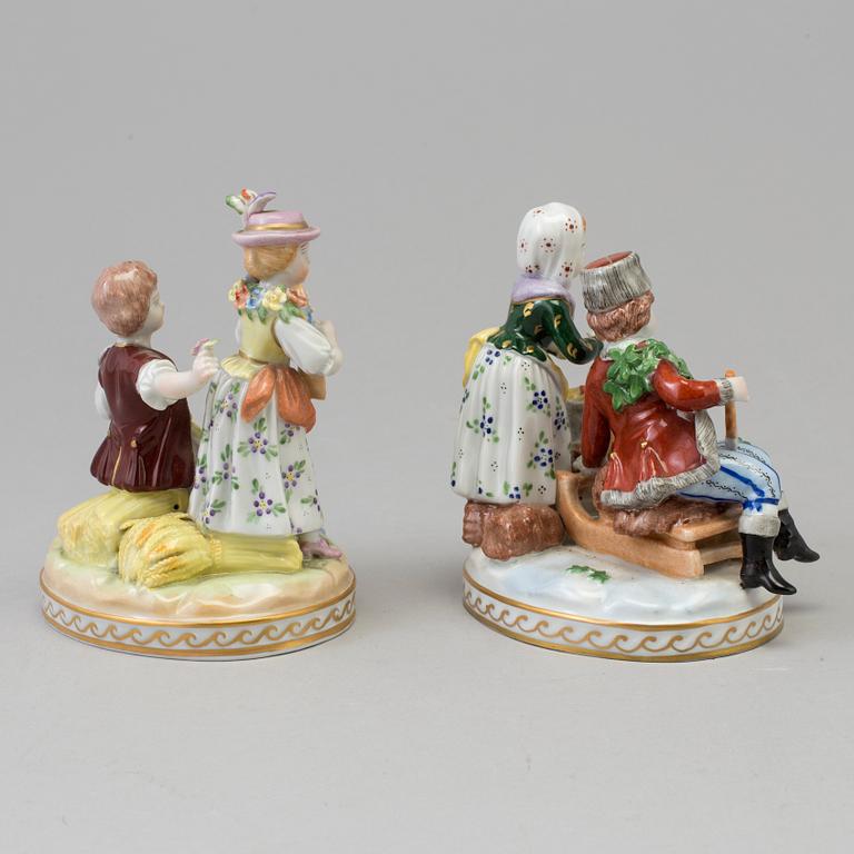 Two allegorical porcelain figure representing 'Winter' and 'Sommer', Germany, Sächsische PF, Potschappel, 20th Century.