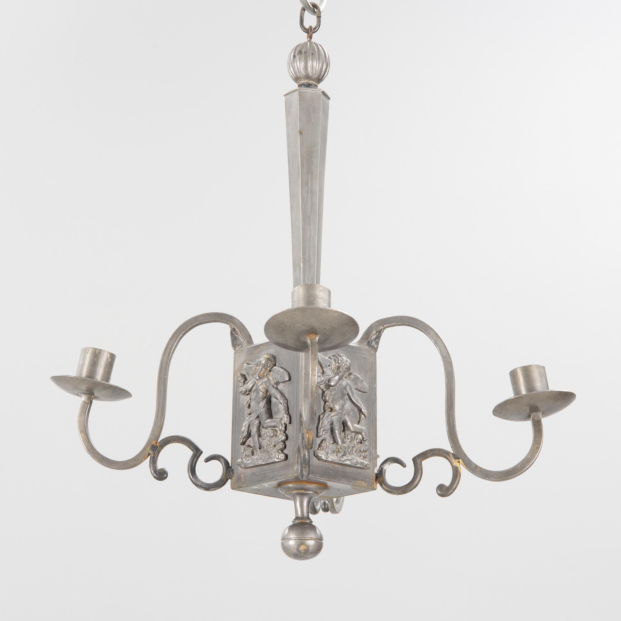 A Swedish Grace pewter chandelier, Sweden, 1920's.