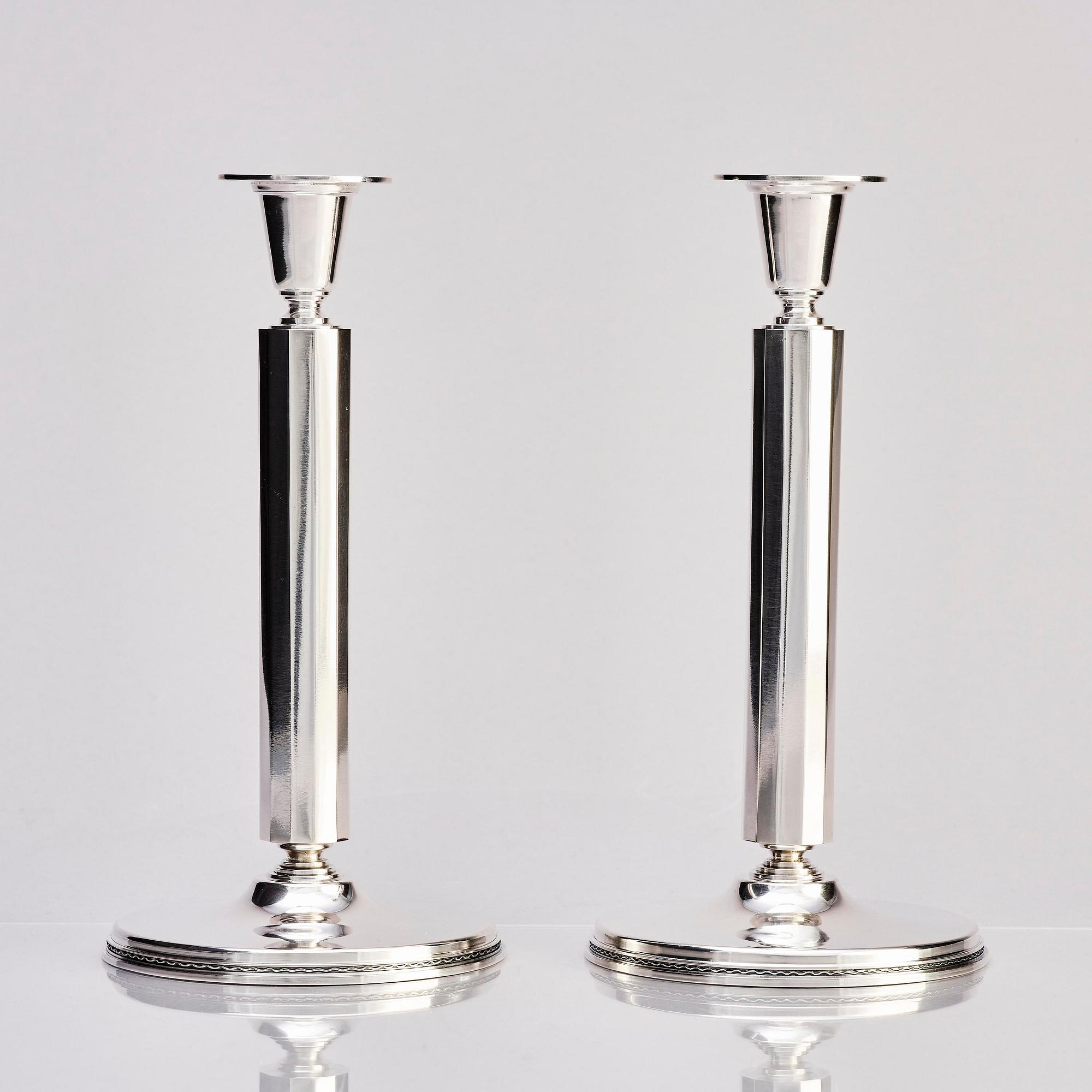 Atelier Borgila, a pair of sterling silver candlesticks, Stockholm 1982.