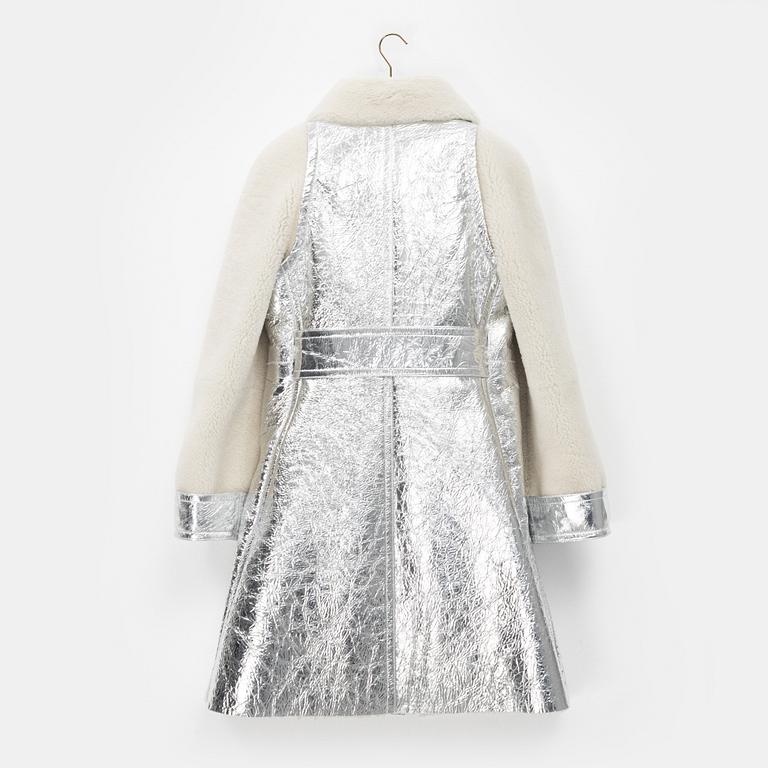 Chanel, coat, silver coloured lamb fur, size 34.