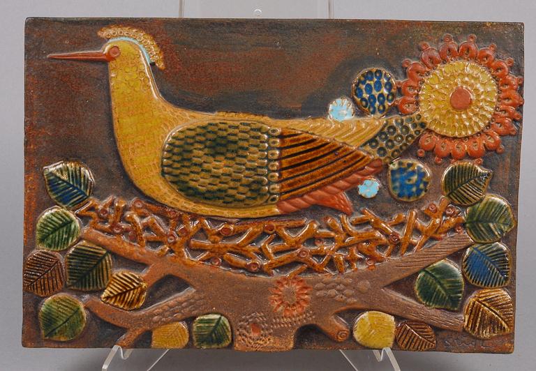 VÄGGPLAKETT, stengods, Stig Lindberg, Gustavsberg.