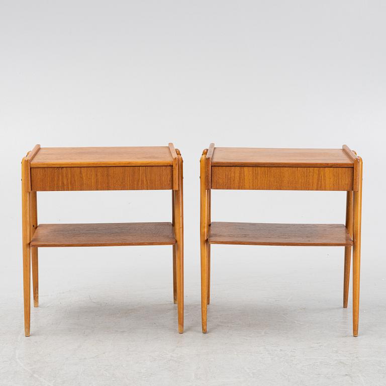 A pair of teak veneered bedside tables, 1960's.