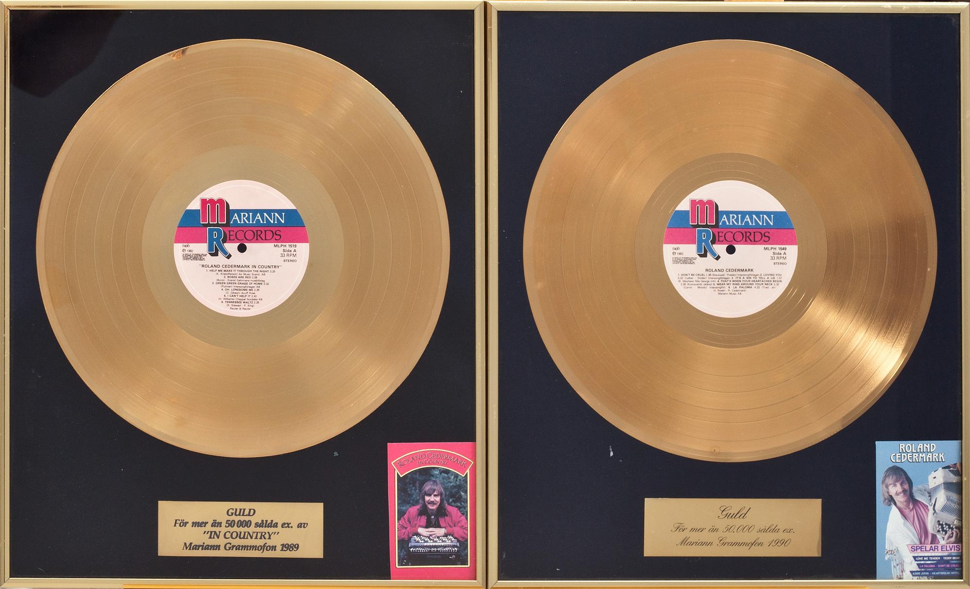 GULDSKIVOR, 2 st, Roland Cedermark, Mariann Records, 1900-talets andra hälft.