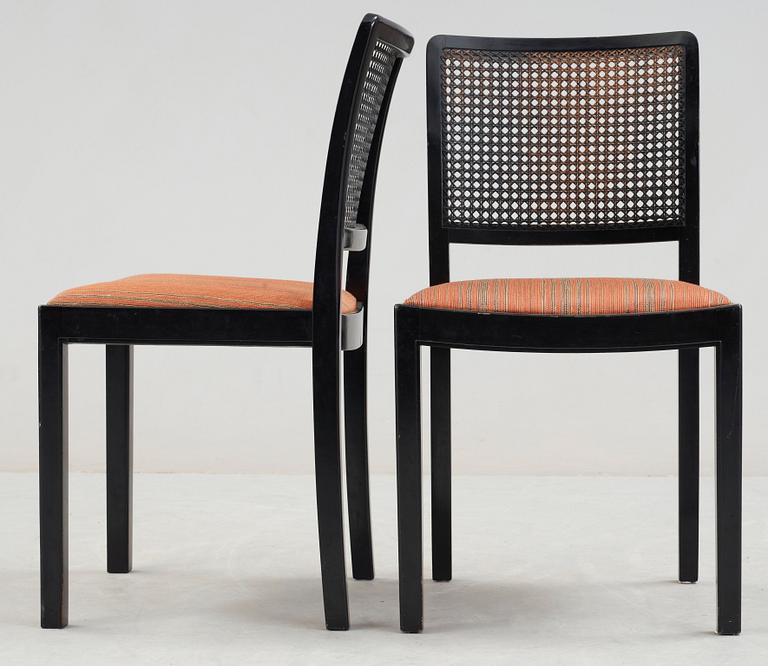 A set of eight Uno Åhrén black lacquered birch chairs and a pair of armchairs, Svenskt Tenn, ca 1931.