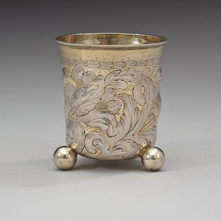 A German 17th century parcel-gilt beaker, marks of Tobias Lange d.ä., Dresden (1676-1695).