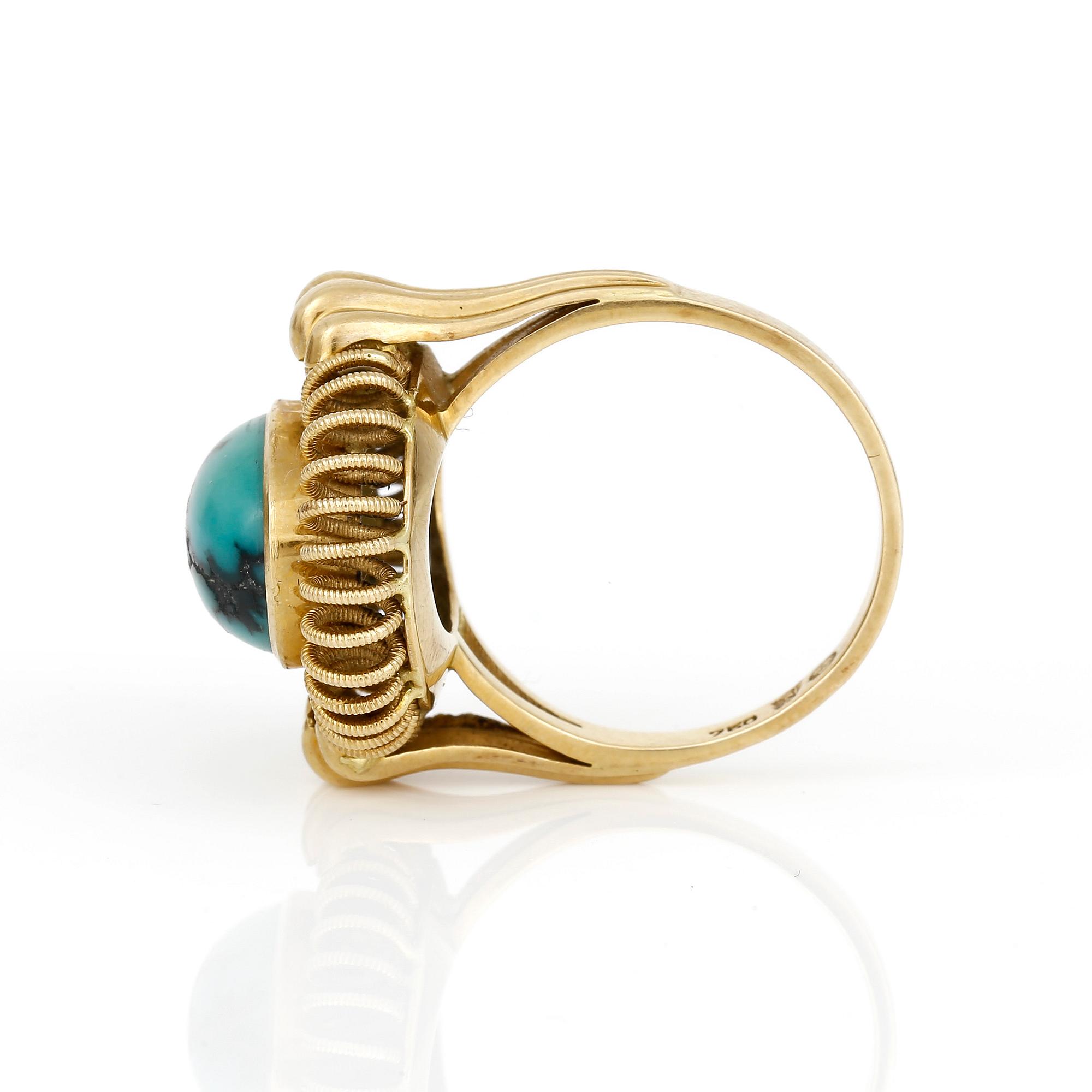 RING, med cabochonslipad turkos.