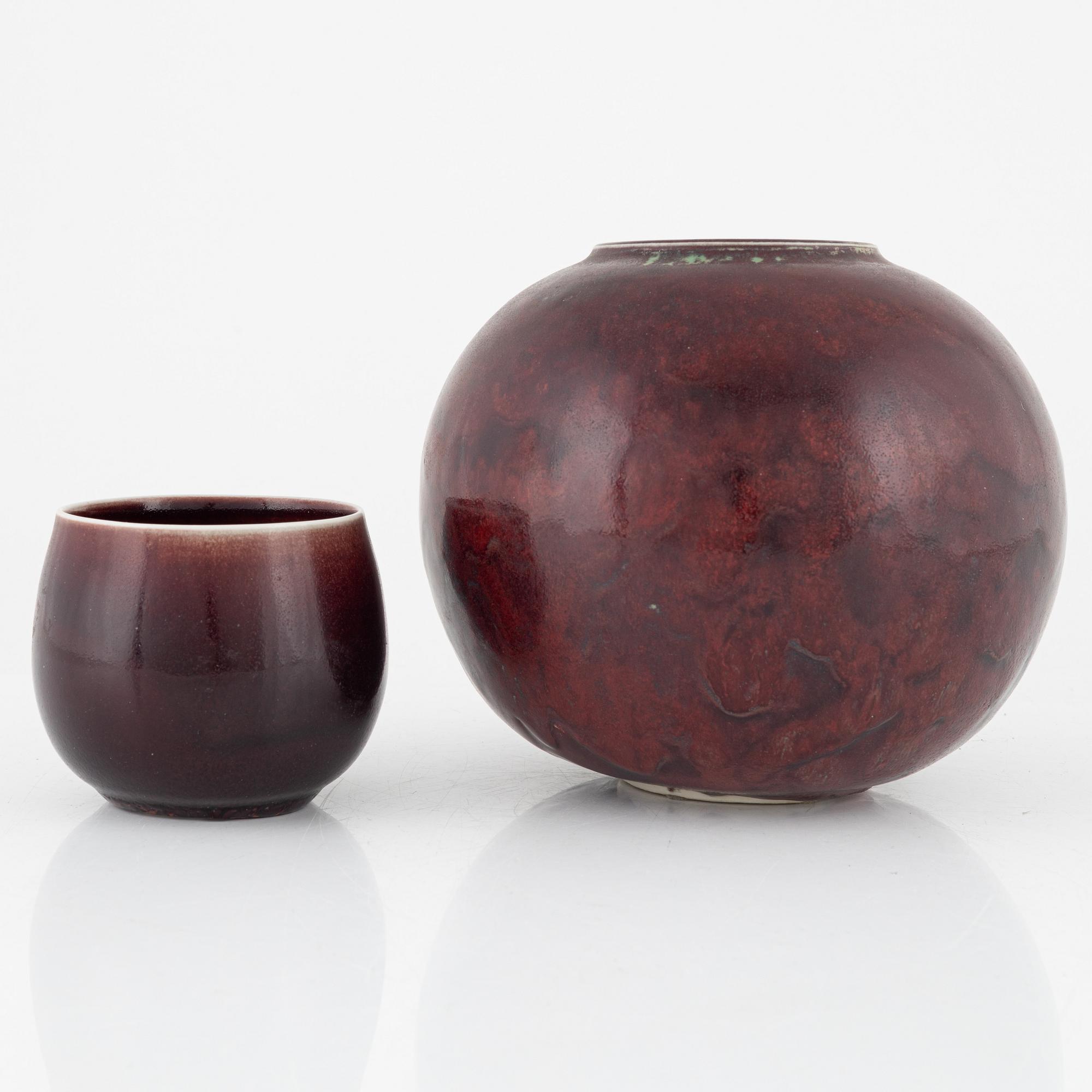 Stig Lindberg, a stoneware vase and a bowl, Gustavsberg studio, Sweden 1976 and 1978.