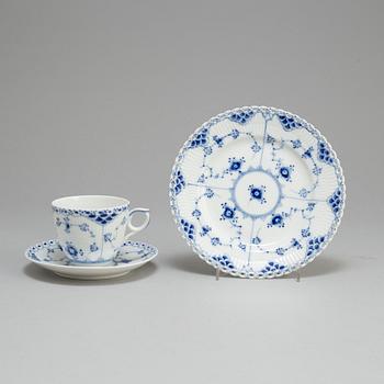 A set of six coffee cups with saucers and five plates, "Musselmalet"by Royal Copenhagen.