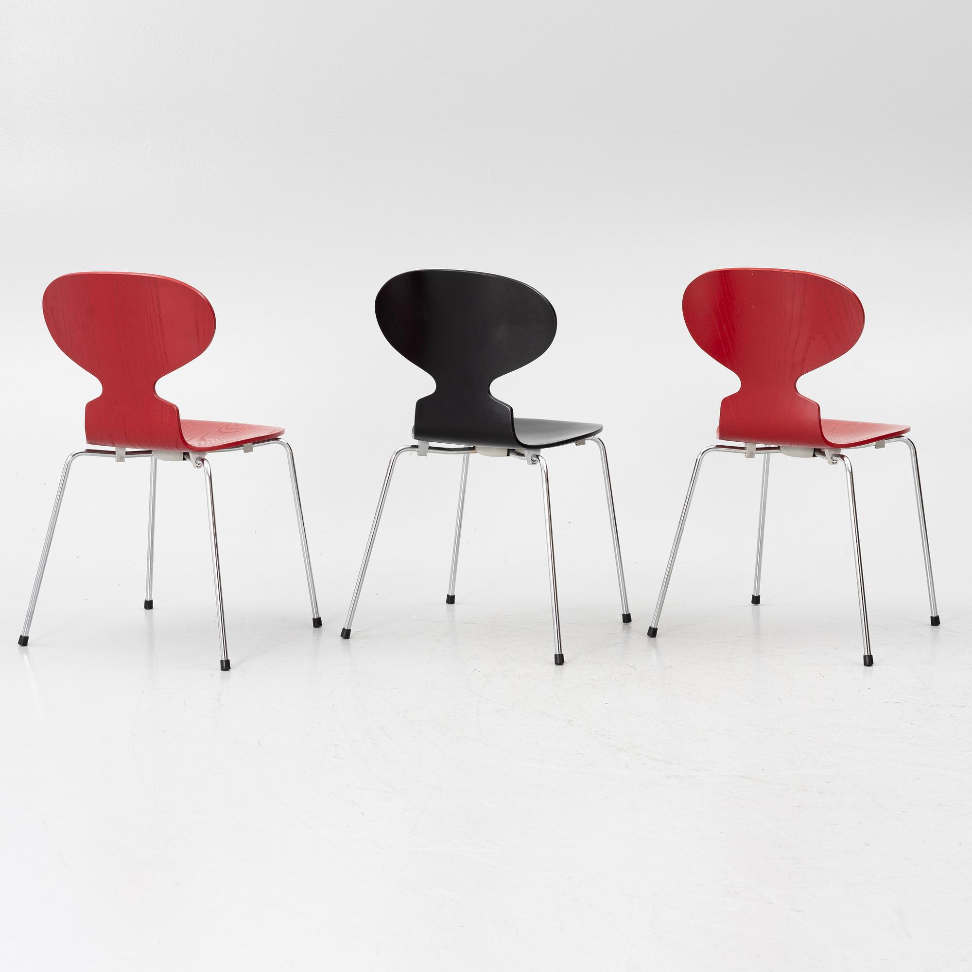 Arne Jacobsen, Chairs, 3 pieces, "Ant", Fritz Hansen, 1996 and 2002.