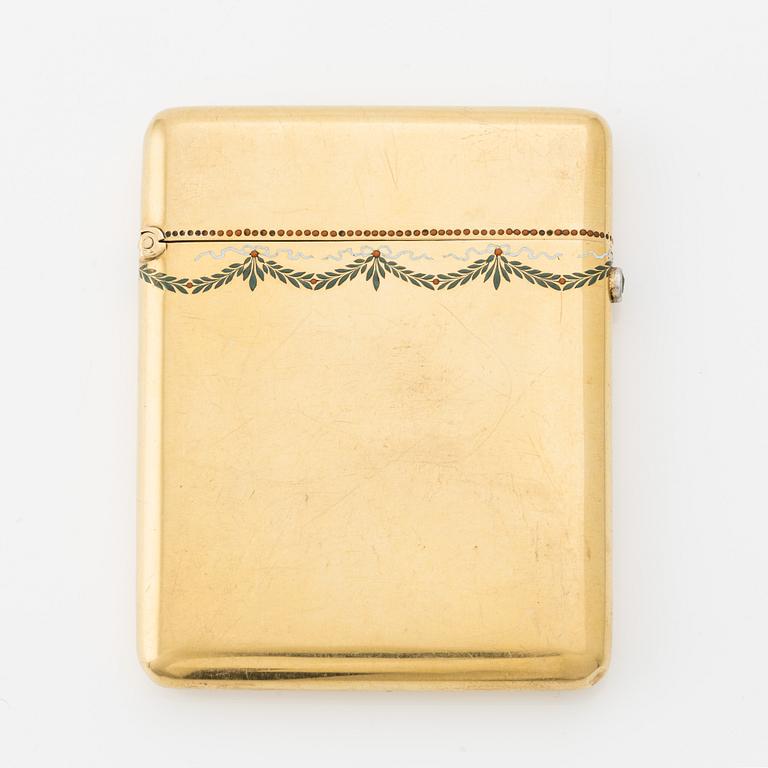 A jewelled W.A. Bolin 18K gold and enamel card case, W.A. Bolin, Stockholm 1919.